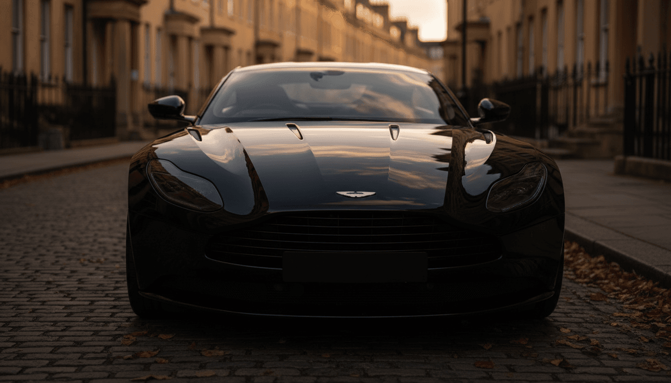 Freshly detailed car gleaming on a Bath street at dusk