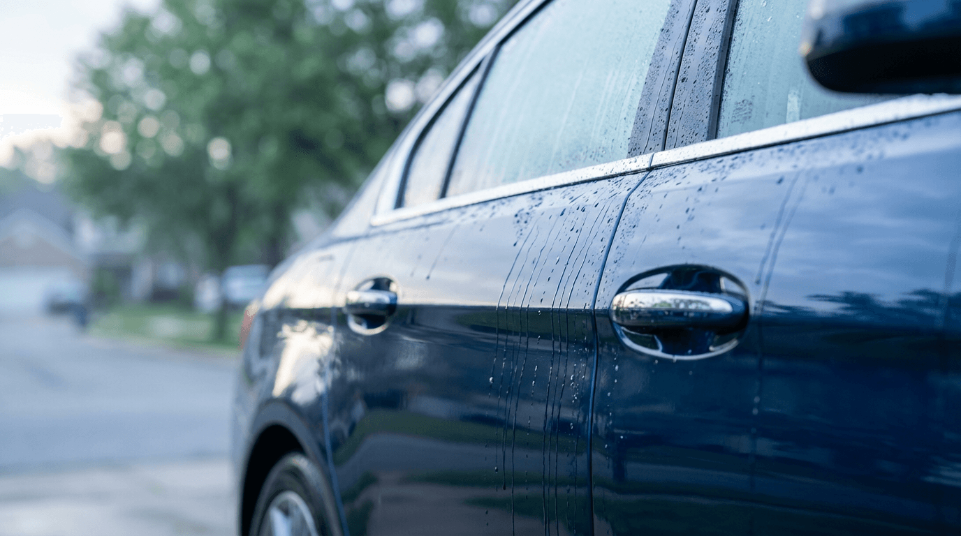 Freshly detailed car parked outside a Bath home